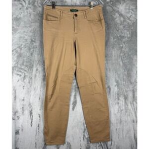 Lauren Ralph Lauren Tan Equestrian Skinny Pants Knee Patches Button Ankle Size 4